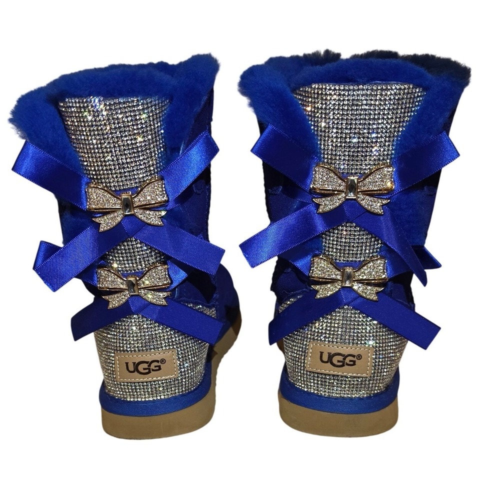 UGG Australia Bailey Bow Electric Blue Rhinestone Crystal Boots Womens 10